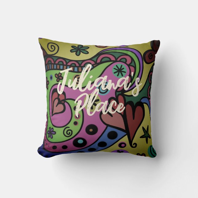 Psychedelic style art 60s 70s customisable throw pillow (Front)