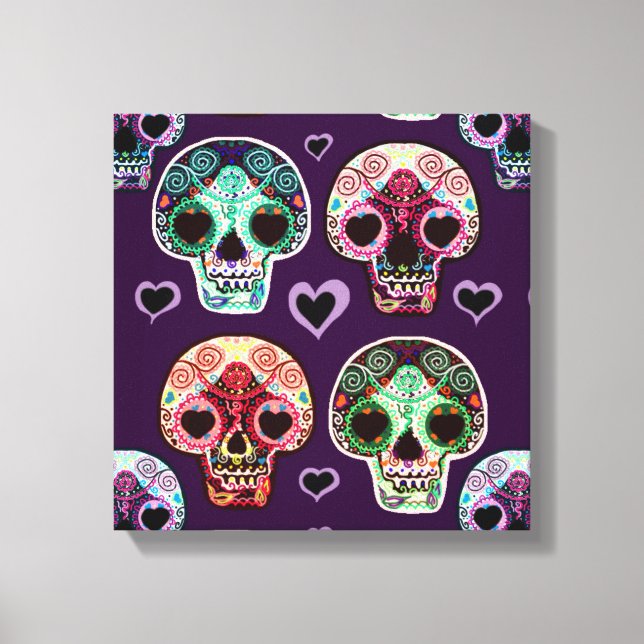 Psychedelic Sugar Art Skulls Canvas Print (Front)