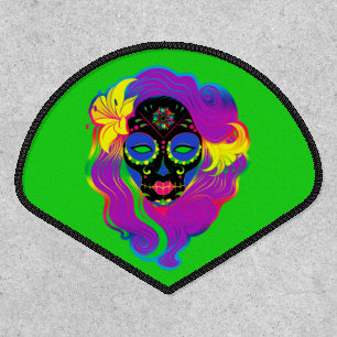 [Psychedelic Sugar Skull] Black on Green Calavera Patch
