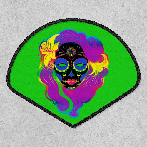 Psychedelic Sugar Skull Black on Green Calavera Patch
