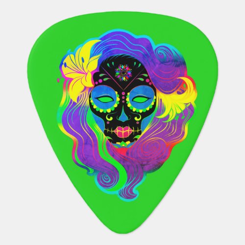 Psychedelic Sugar Skull  Rainbow Colors Calavera Guitar Pick