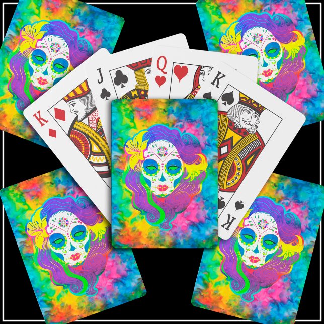 [Psychedelic Sugar Skull] Rainbow Tie-Dye Calavera Poker Cards (Psychedelic Sugar Skull Tie-Dye Playing Cards, exclusively by Col's Creations)