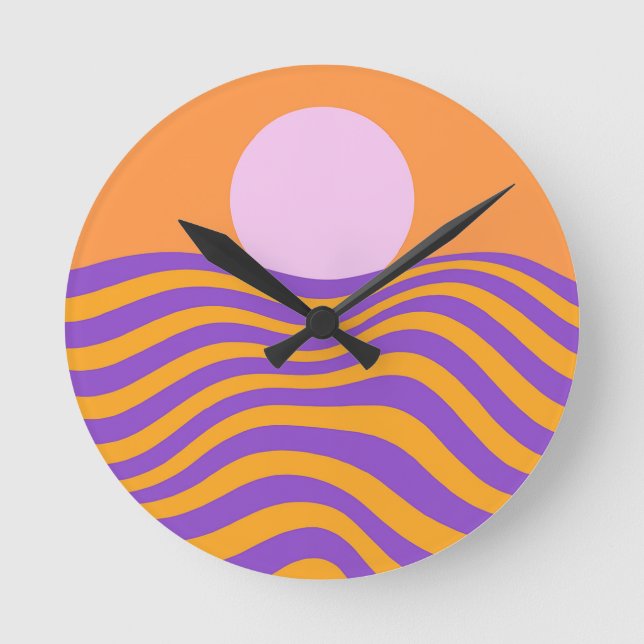 Psychedelic Sun and Rippling Waves1 Round Clock (Front)