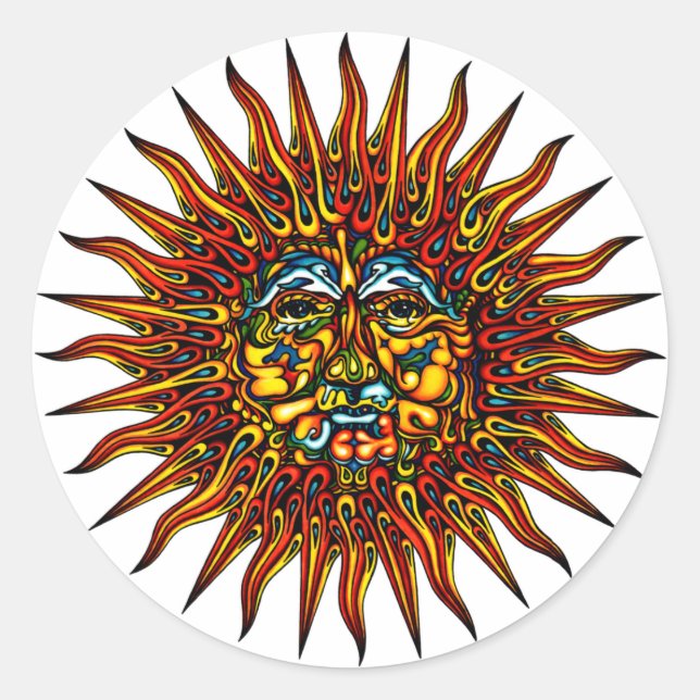 Psychedelic Sun Classic Round Sticker (Front)