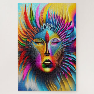 Psychedelic Sun Face Boho Trippy Abstract  Jigsaw Puzzle