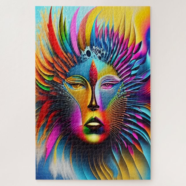 Psychedelic Sun Face Boho Trippy Abstract  Jigsaw Puzzle (Vertical)