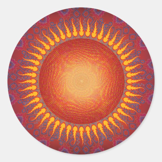 Psychedelic Sun: Spiral Fractal Design Classic Round Sticker (Front)