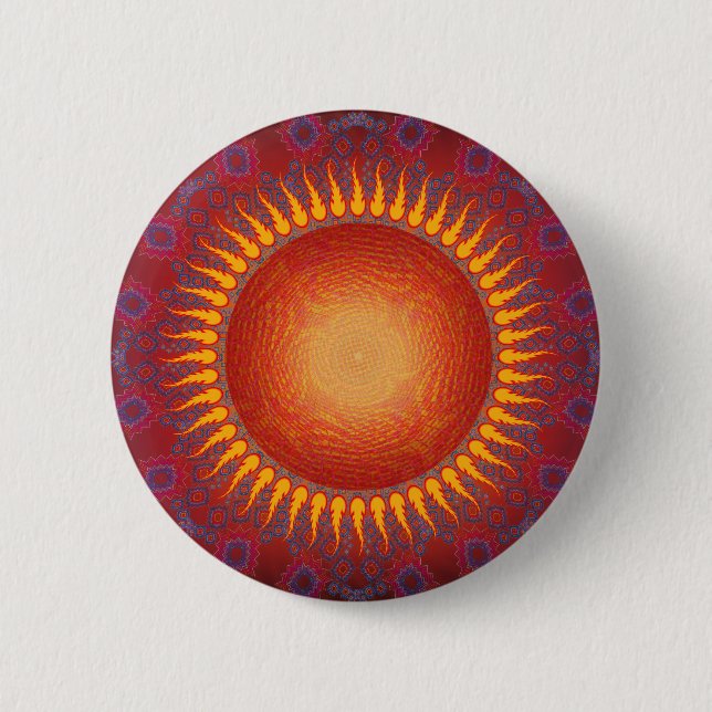 Psychedelic Sun: Spiral Fractal Design Pinback Button (Front)