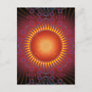 Psychedelic Sun: Spiral Fractal Design Postcard