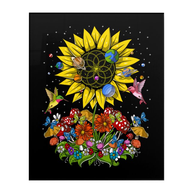 Psychedelic Sunflower Forest Acrylic Print (Front)