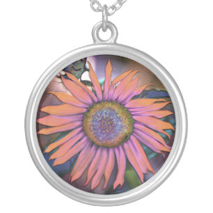 Psychedelic Sunflower Revisited Silver Plated Necklace