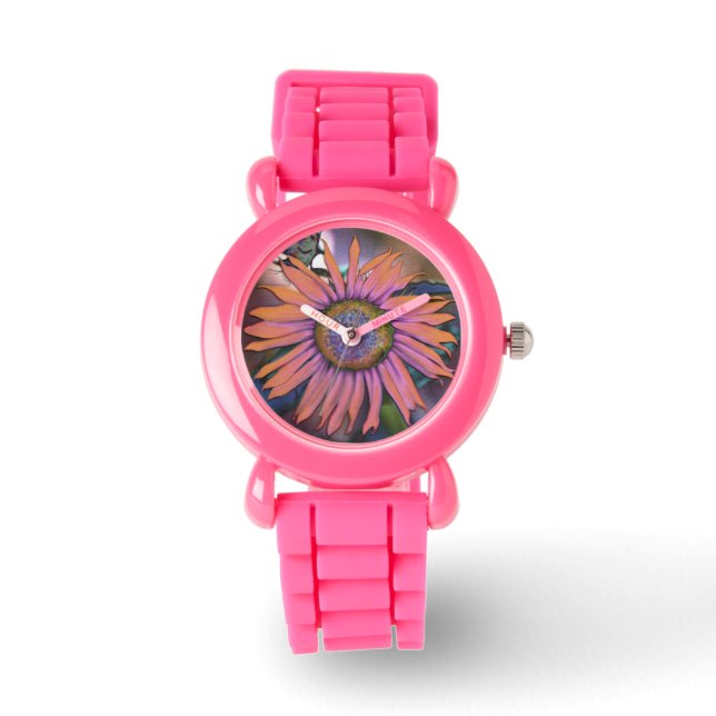 Psychedelic Sunflower Watch with Glitter Strap (Front)