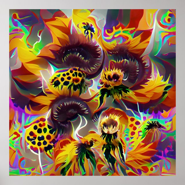 Psychedelic Sunflowers Poster Acrylic Print (Front)