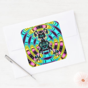 Psychedelic super ant like creature square sticker