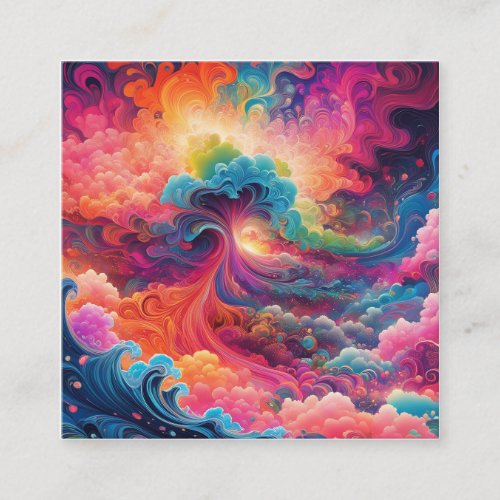 Psychedelic surealistic colorfu  art is marked b square business card