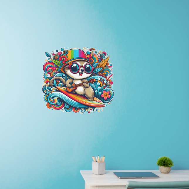 Psychedelic Surfer Dude Wall Decal (Home Office)