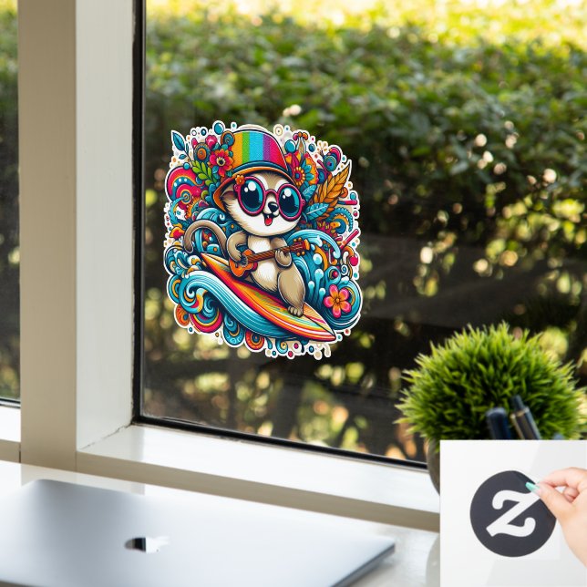 Psychedelic Surfer Dude Window Cling (Office)