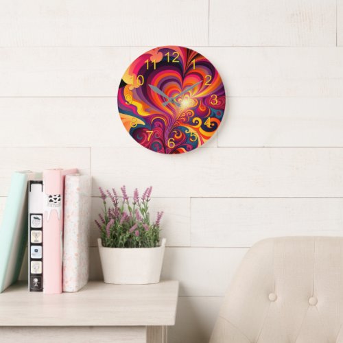 Psychedelic Surreal Swirl Heart Pattern Large Clock