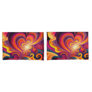 Psychedelic Surreal Swirl Heart Pattern Pillow Case