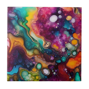 Psychedelic Surreal Watercolor Pattern Ceramic Tile