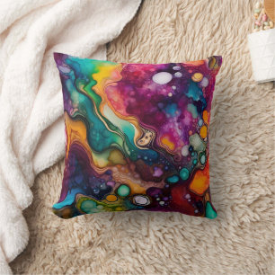 Psychedelic Surreal Watercolor Pattern Throw Pillow