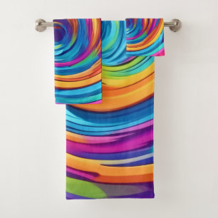 Psychedelic Swirl of Rainbow Hues Bath Towel Set