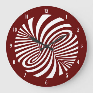 Psychedelic Swirl Optical Illusion Burgundy Large Clock