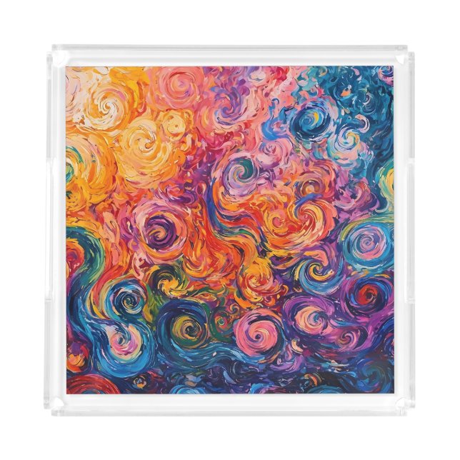 Psychedelic Swirls Oil Painting Acrylic Tray (Front)