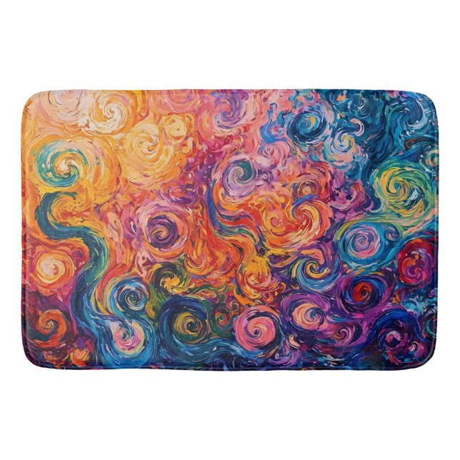 Psychedelic Swirls Oil Painting Bath Mat (Front)