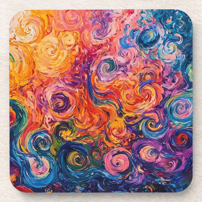 Psychedelic Swirls Oil Painting Beverage Coaster (Front)