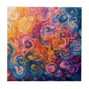 Psychedelic Swirls Oil Painting Ceramic Tile