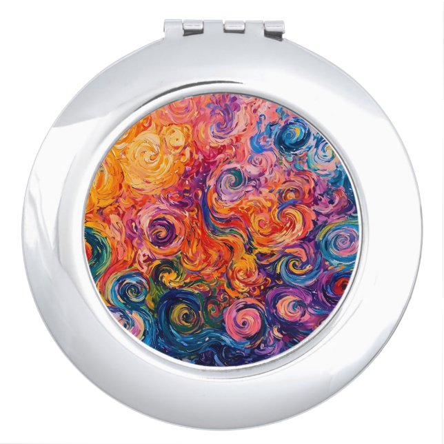 Psychedelic Swirls Oil Painting Compact Mirror (Front)
