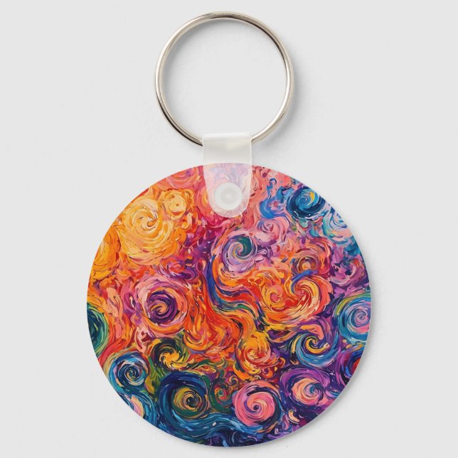 Psychedelic Swirls Oil Painting Keychain (Front)