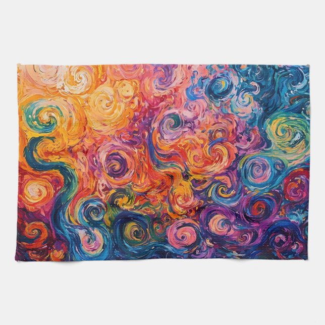 Psychedelic Swirls Oil Painting Kitchen Towel (Horizontal)