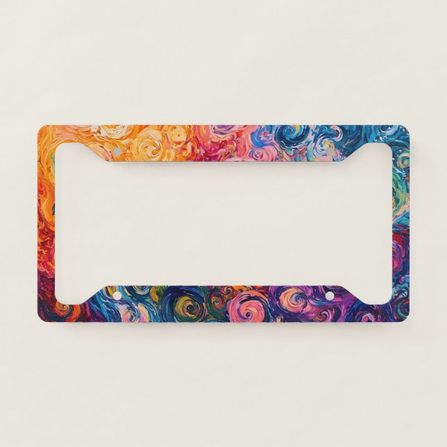 Psychedelic Swirls Oil Painting License Plate Frame (Front)