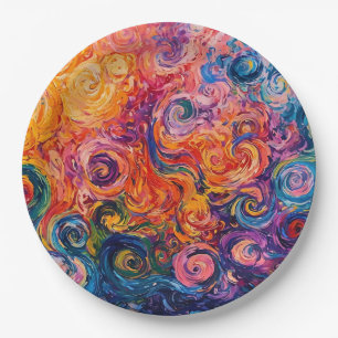 Psychedelic Swirls Oil Painting Paper Plates