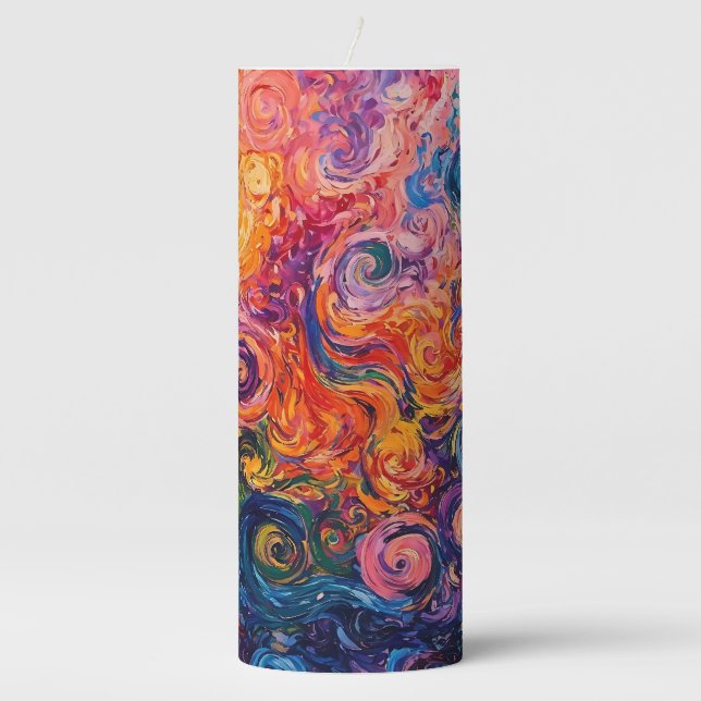 Psychedelic Swirls Oil Painting Pillar Candle (Front)