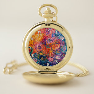 Psychedelic Swirls Oil Painting Pocket Watch