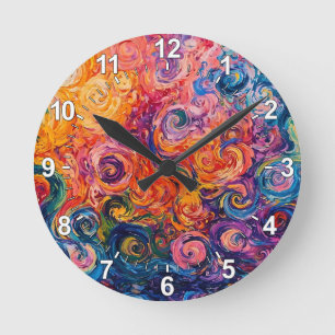 Psychedelic Swirls Oil Painting Round Clock