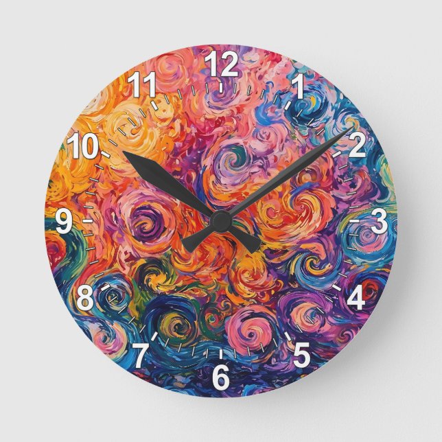 Psychedelic Swirls Oil Painting Round Clock (Front)