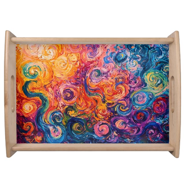 Psychedelic Swirls Oil Painting Serving Tray (Front)