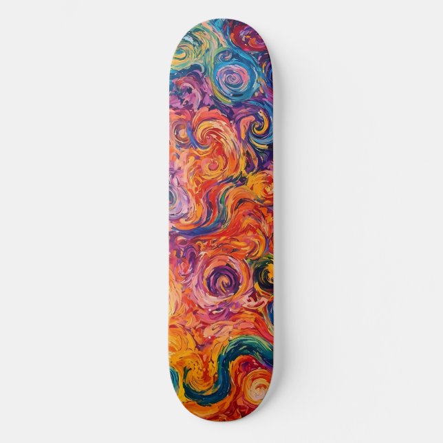 Psychedelic Swirls Oil Painting Skateboard (Front)