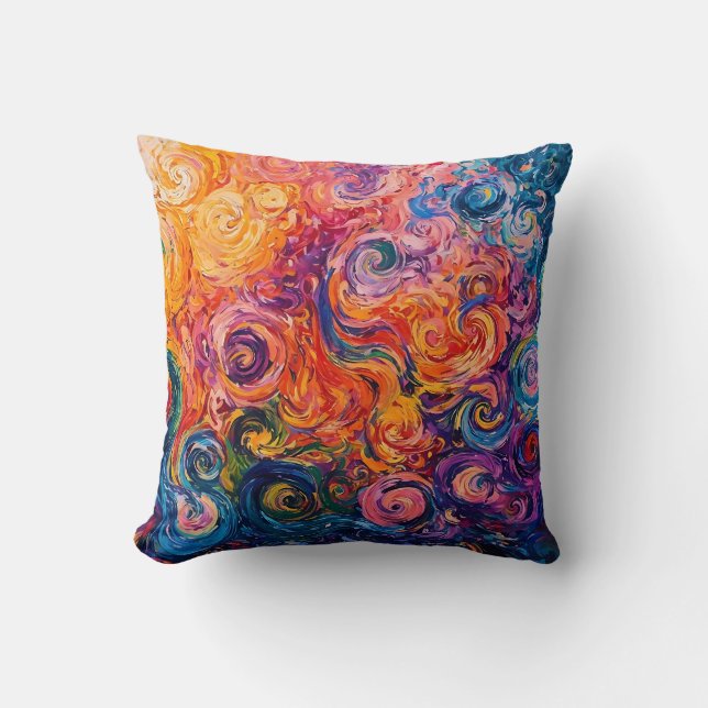 Psychedelic Swirls Oil Painting Throw Pillow (Front)