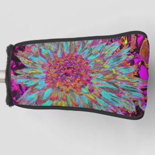 Psychedelic Teal Blue Abstract Decorative Dahlia Golf Head Cover