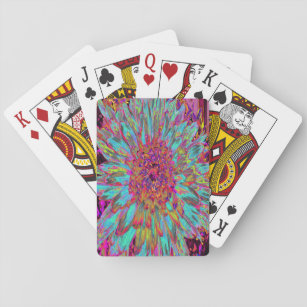 Psychedelic Teal Blue Abstract Decorative Dahlia Playing Cards