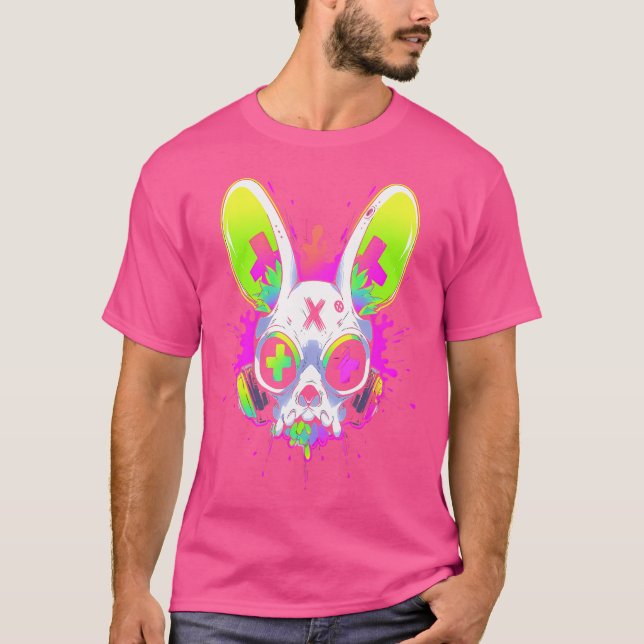 Psychedelic Techno Rabbit  Rave Edm Punk Grunge Ae T-Shirt (Front)
