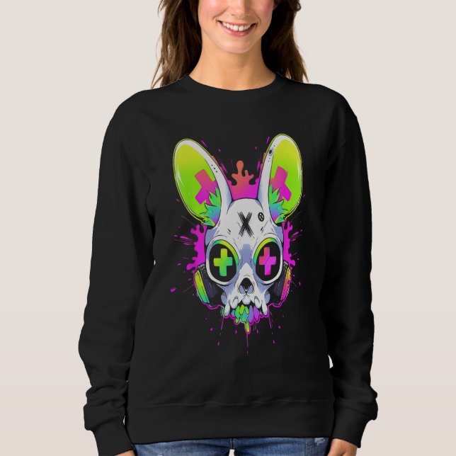 Psychedelic Techno Rabbit Rave EDM Punk Grunge Aes Sweatshirt (Front)