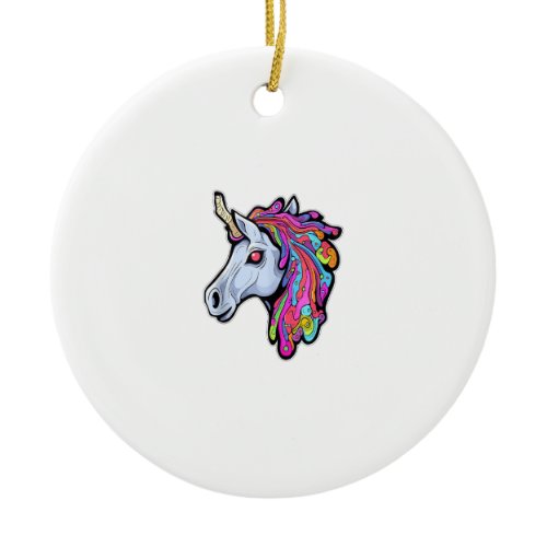 Psychedelic Tekk Party Unicorn Trippy EDM Rave Tan Ceramic Ornament