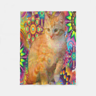 Psychedelic Tie Dye Cat Fleece Blanket