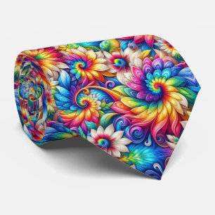 Psychedelic Tie-Dye Floral Pattern Neck Tie